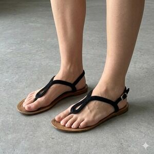 Prada Sandals Women 38 8 Black Suede T-Strap Thong Ankle Strap Flat Luxury